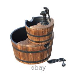 Wooden Water Pump Fountain, 2 Tier-Fir Wood/Steel, Waterfall Effect, Garden