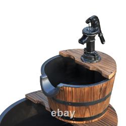 Wooden Water Pump Fountain, 2 Tier-Fir Wood/Steel, Waterfall Effect, Garden