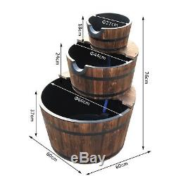 Wooden Water Pump Fountain 3 Tier Cascading Feature Barrel Garden Deck