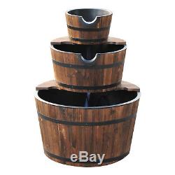 Wooden Water Pump Fountain 3 Tier Cascading Feature Barrel Garden Deck