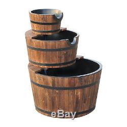 Wooden Water Pump Fountain 3 Tier Cascading Feature Barrel Garden Deck