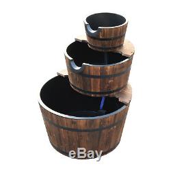 Wooden Water Pump Fountain 3 Tier Cascading Feature Barrel Garden Deck