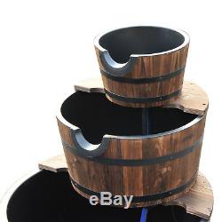 Wooden Water Pump Fountain 3 Tier Cascading Feature Barrel Garden Deck