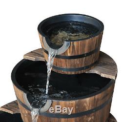 Wooden Water Pump Fountain 3 Tier Cascading Feature Barrel Garden Deck