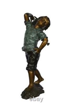 Young Boy Holding a Watering Can Bronze Fountain Size 25L x 17W x 41H