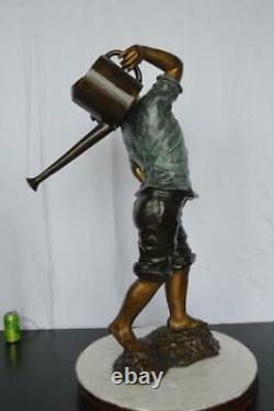 Young Boy Holding a Watering Can Bronze Fountain Size 25L x 17W x 41H