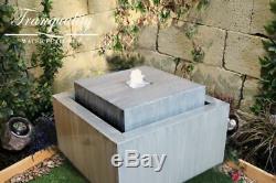 Zinc Cube Water Feature with lights, outdoor fountain, garden water feature solar