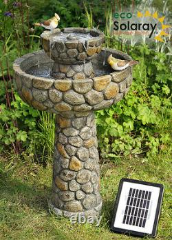 2 Niveau Birdbath Fontaine D'eau Caractéristique Solar Powered Cobbled Stone Effect Garden