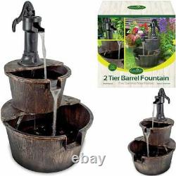 2 Tier Garden Barrel Pompe De Fontaine D'eau Cascade Extérieur Patio Deck Caractéristique