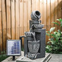 220v Solar Powered Garden Patio Water Feature Fontaine D'eau En Cascade Avecpump Uk