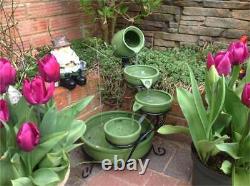 4 Step Jug Bowl Water Feature Fontaine Cascade Ceramic Solar Power Modern Garden