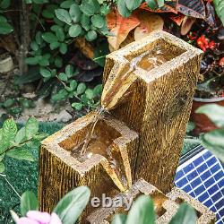 4 Tier Garden Fountain Log Effect Solar Power Water Feature Cascade Avec Lumière Led