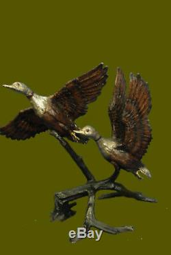 Art Déco Hot Cast Deux Fling Oiseaux Bronze Swan Fontaine D'eau Statue Jardin Vente