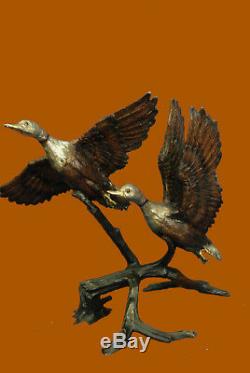 Art Déco Hot Cast Deux Oiseaux Statue Bronze Fling Swan Fontaine D'eau Jardin Cadeau