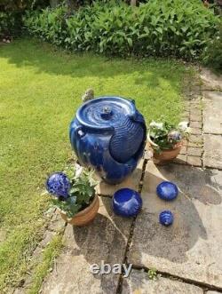 Batterie Backup Garden Solar Power Blue Ceramic Effect Fonctionnalité De La Fontaine D'eau