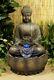 Bronze Bouddha Caractéristique De L'eau Fontaine Cascade Avec Lumières Jardin Décor Extérieur