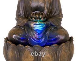 Bronze Bouddha Caractéristique De L'eau Fontaine Cascade Avec Lumières Jardin Décor Extérieur