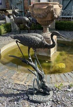 Bronze Fountain Water Garden Feature Unique Heron / Cigogne / Grue 81cm Haut