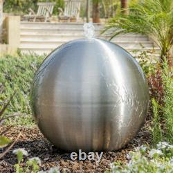 Brossé En Acier Inoxydable Sphere Water Feature Fontaine Jardin & Lumières 75cm