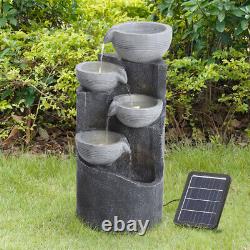 Caractéristique d'eau alimentée par l'énergie solaire Fontaine d'eau de jardin extérieure Lumière blanche chaude LED