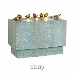 Caractéristique d'eau de fontaine de jardin à domicile en aluminium gris avec éclairage LED mettant en valeur les oiseaux.