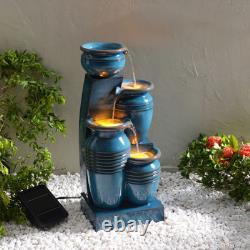 Caractéristique d'eau de jardin Fontaine LED extérieure à 4 niveaux avec bassins en cascade bleu Teamson