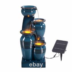 Caractéristique d'eau de jardin Fontaine LED extérieure à 4 niveaux avec bassins en cascade bleu Teamson