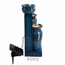 Caractéristique d'eau de jardin Fontaine LED extérieure à 4 niveaux avec bassins en cascade bleu Teamson