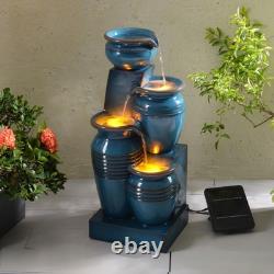 Caractéristique d'eau de jardin Fontaine LED extérieure à 4 niveaux avec bassins en cascade bleu Teamson