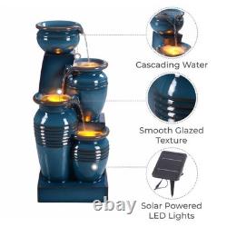 Caractéristique d'eau de jardin Fontaine LED extérieure à 4 niveaux avec bassins en cascade bleu Teamson