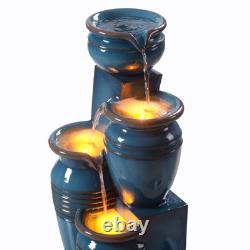 Caractéristique d'eau de jardin Fontaine LED extérieure à 4 niveaux avec bassins en cascade bleu Teamson