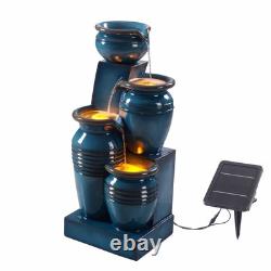 Caractéristique d'eau de jardin Fontaine LED extérieure à 4 niveaux avec bassins en cascade bleu Teamson