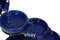 Caractéristique d'eau de jardin en céramique solaire bleue avec batterie de secours et lumières H55cm