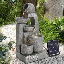 Caractéristique d'eau de jardin extérieure alimentée par l'énergie solaire avec fontaine à bols en cascade et lumière LED