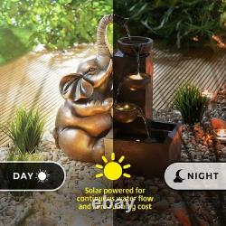 Caractéristique d'eau éléphant solaire avec lumières LED, fontaine à étages, ornement de jardin