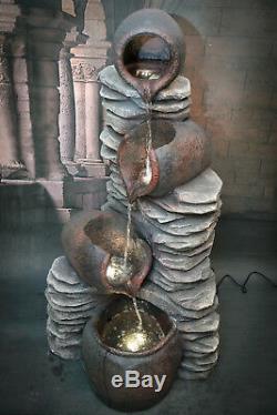 Caractéristiques De L'eau Fontaine Pierres Et Pots, Haute 120cm, Jardin, Led Extérieur
