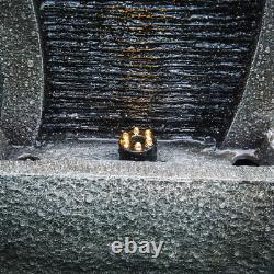 Caractéristiques aquatiques de jardin : Fontaine cascade avec lumières et chute d'eau courbée extérieure Caractéristiques aquatiques de jardin : Fontaine cascade avec lumières et chute d'eau courbée extérieure