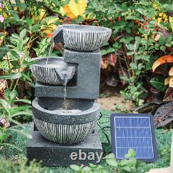 Caractéristiques de Fontaine à 3 Bols Effet Pierre de Jardin Solaire Intérieur/Extérieur avec LED Cascades