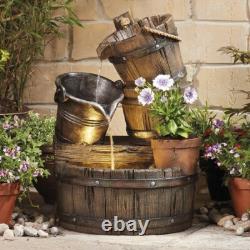 Caractéristiques de Fontaine de Jardin en Baril de Sérénité avec Cascades et Jardinière Ornementale
