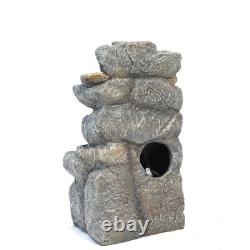 Caractéristiques de Fontaine en Roche avec Lumières LED Statue de Pierre de Jardin Énergie Solaire Extérieure