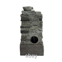 Caractéristiques de jardin : Fontaine extérieure LED en pierre empilée avec cascade grise Teamson