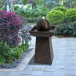 Caractéristiques de jardin Teamson - Fontaine d'eau et lumières extérieures en forme de sphère pour patio de 67 cm.