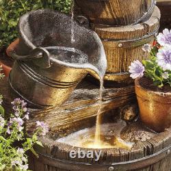 Carafe de sérénité avec seau à baril, fontaine de jardin avec cascade d'eau et ornement de jardinière