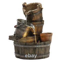 Carafe de sérénité avec seau à baril, fontaine de jardin avec cascade d'eau et ornement de jardinière