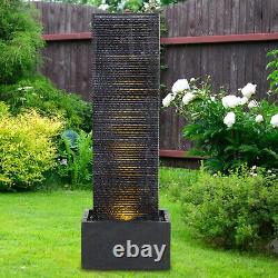 Cascade d'eau électrique en ardoise naturelle avec fontaine de jardin, 4 LED, statue et pompe