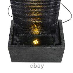 Cascade d'eau électrique en ardoise naturelle avec fontaine de jardin, 4 LED, statue et pompe