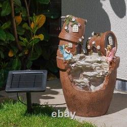 Cascade de fontaine d'eau de jardin extérieur en pot de plante solaire Elvedon avec bain d'oiseaux