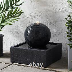 Dark Grey Sphere Led Fountain Garden Water Feature 36.5cm Plug In Lights4fun