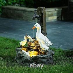Décoration de jardin Statue de famille d'animaux Fontaines d'eau avec lumière solaire extérieure