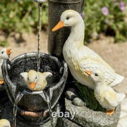 Duck Family Water Feature Fontaine Extérieure De Vieux Robinet Jardin Avec Lumières Led 56cm